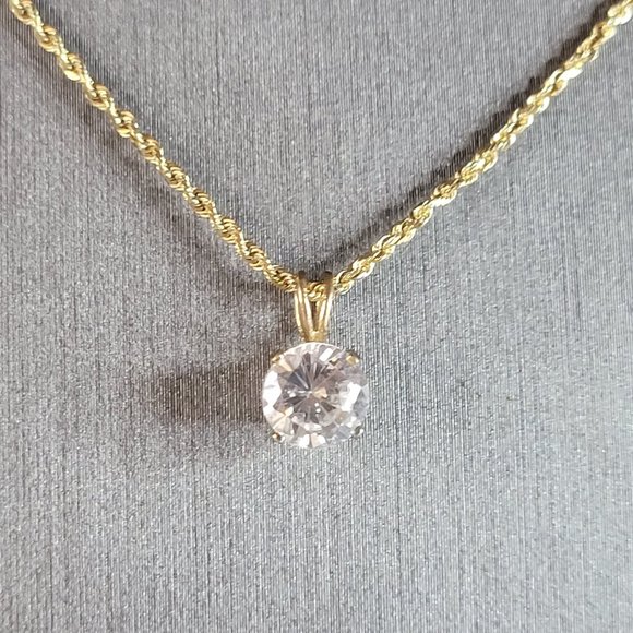 Womens Vintage Estate 14K Gold Necklace w/ CZ Pendant 3.5g...